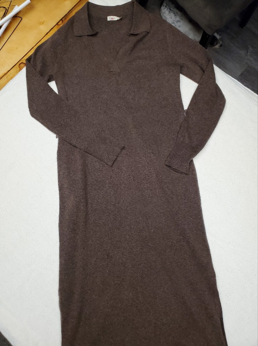 Faherty Brand Women's Polo Collar Sweater Dress XS Brown Maxi Organic Cotton